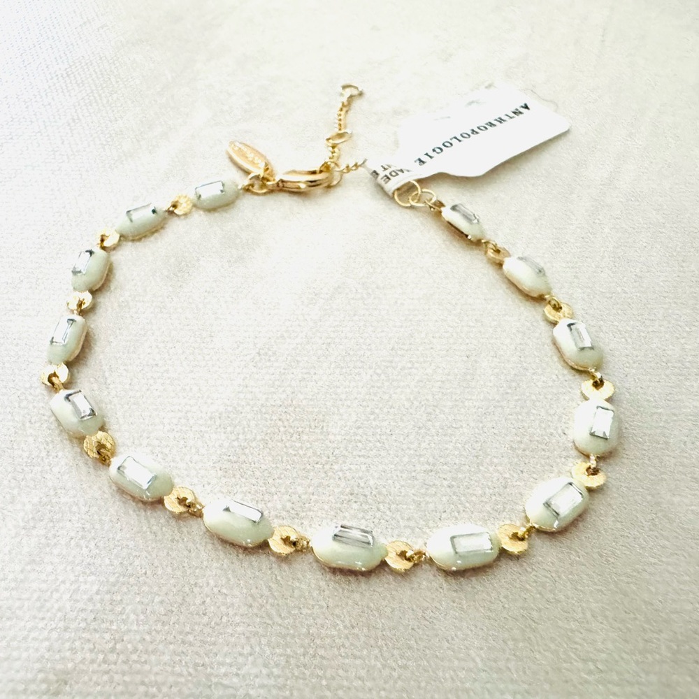 Anthropologie Linked Crystal Bracelet in White and Gold